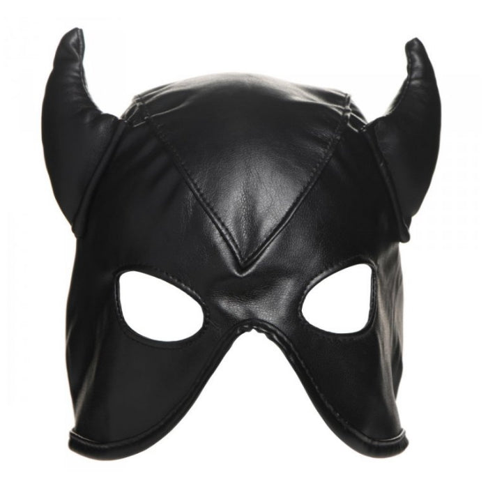 DUNGEON DEMON BONDAGE HOOD WITH HORNS - BLACK