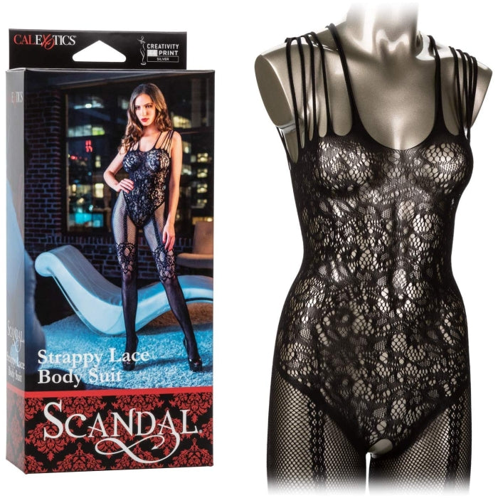 SCANDAL STRAPPY LACE BODYSUIT - BLACK
